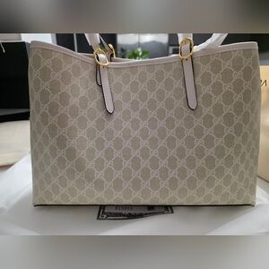 Beige Monogram Tote Bag